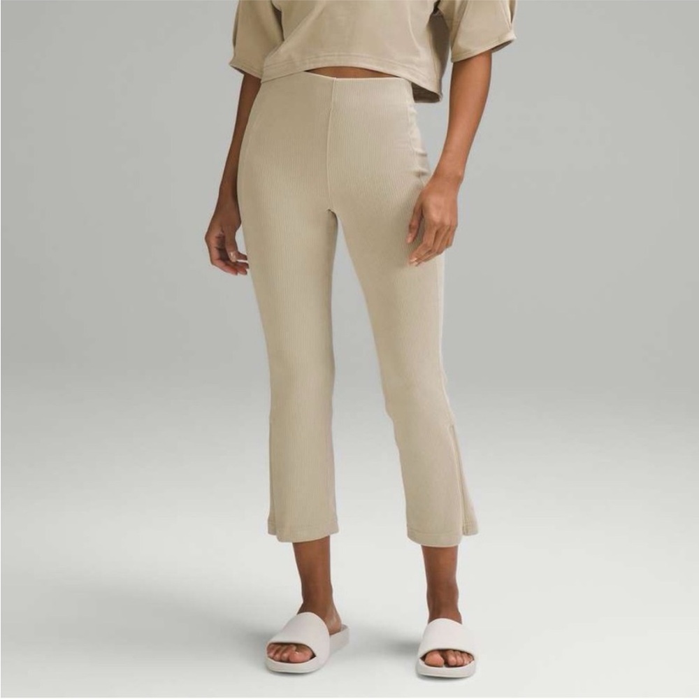 Lululemon Ribbed Softstreme Zip-Leg High Rise Cropped Pants size 14 Trench NWOT - Picture 4 of 12